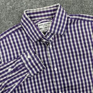 Spier Mackay Shirt Size 16 Purple Gingham  Handmade Slim Fit Long Sleeve Men's